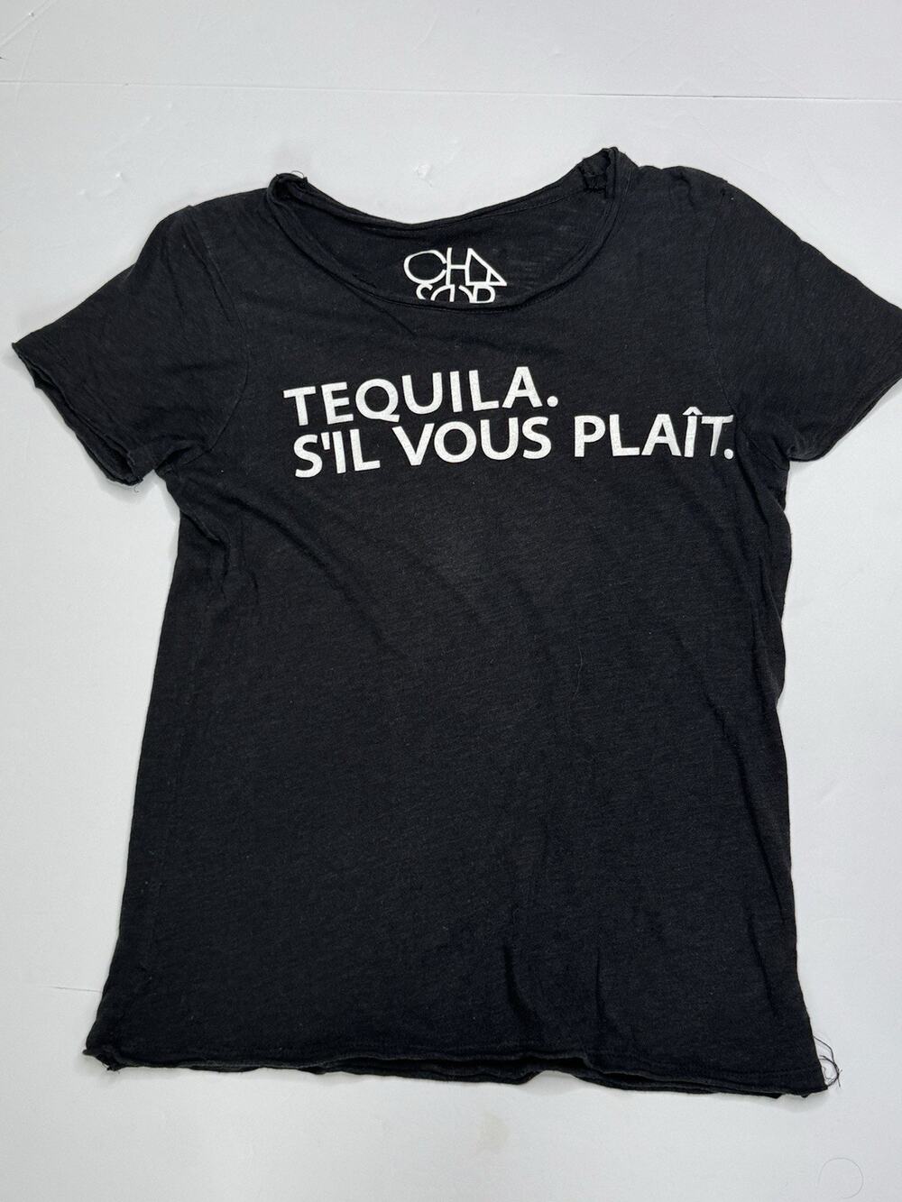 Chaser Tequila S’il Vous Plait T-Shirt Womens XS Black French Graphic Tee